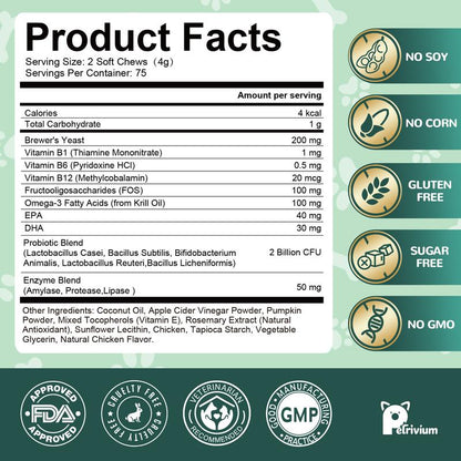 Dog Flea & Tick Support Soft Chews - Natural Oral Supplement - Suitable for All Breeds & Sizes