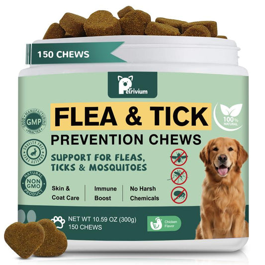 Dog Flea & Tick Support Soft Chews - Natural Oral Supplement - Suitable for All Breeds & Sizes